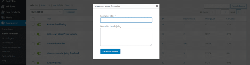 Nieuw formulier aanmaken Gravity Forms