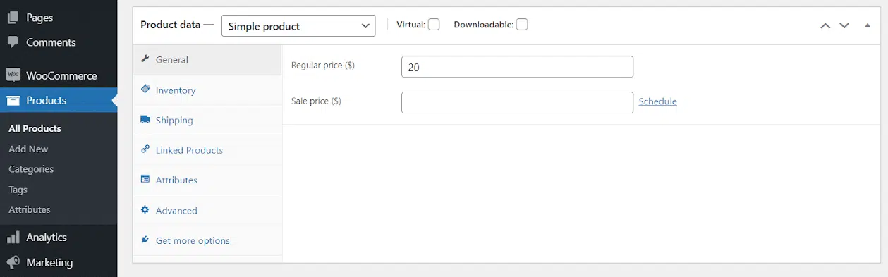 Dashboard waar je de Productdata kan invullen