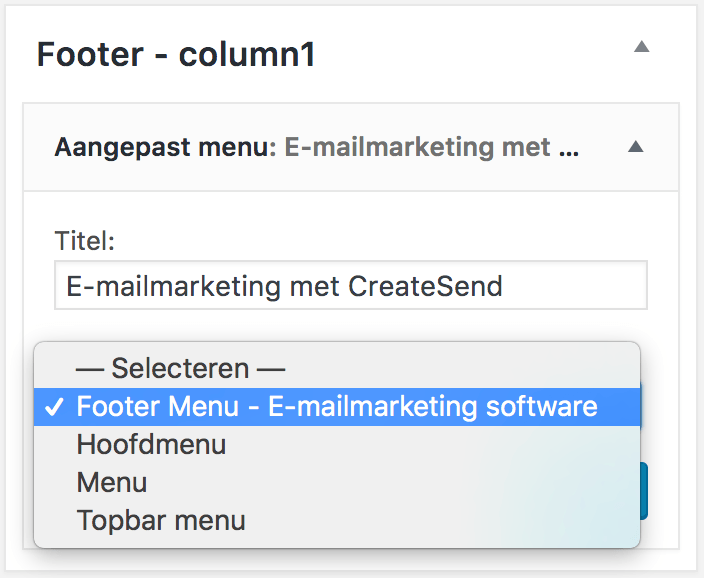 Footermenu selecteren