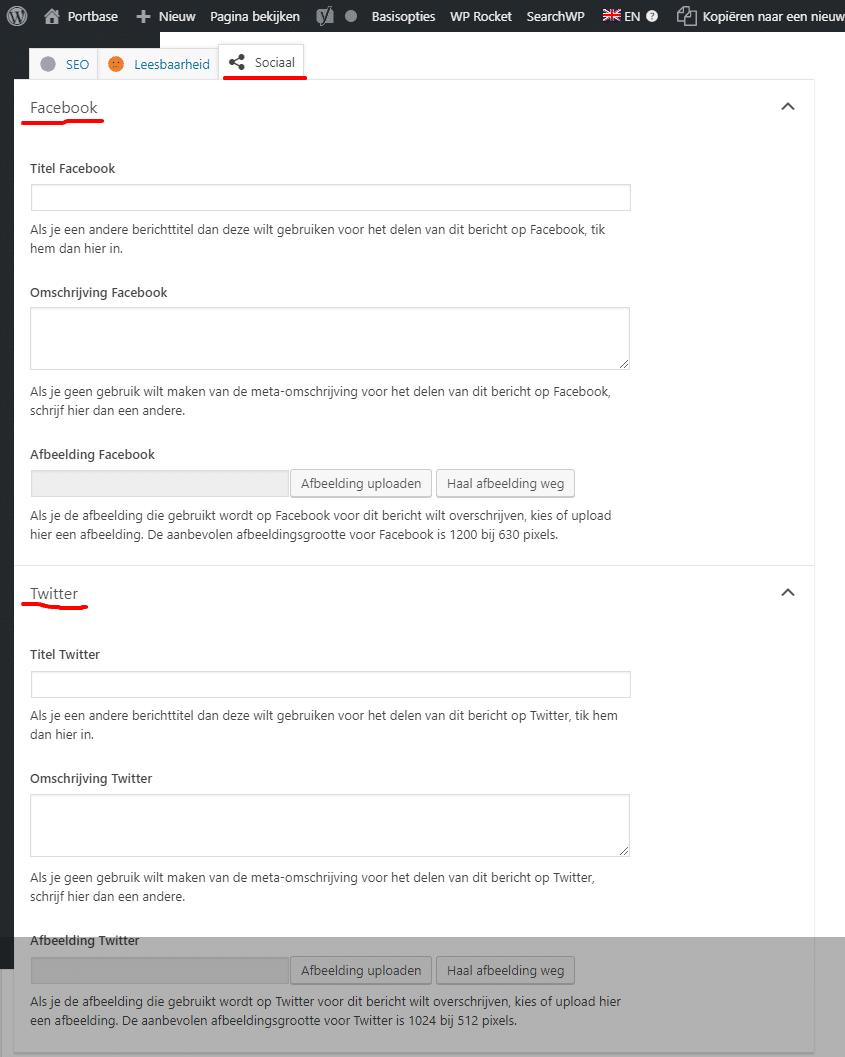 SOcial media sectie van Yoast plugin